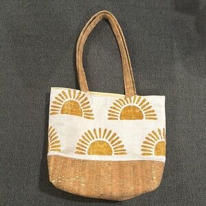 Handmade Yellow Sun Canvas and Cork Tote Bag